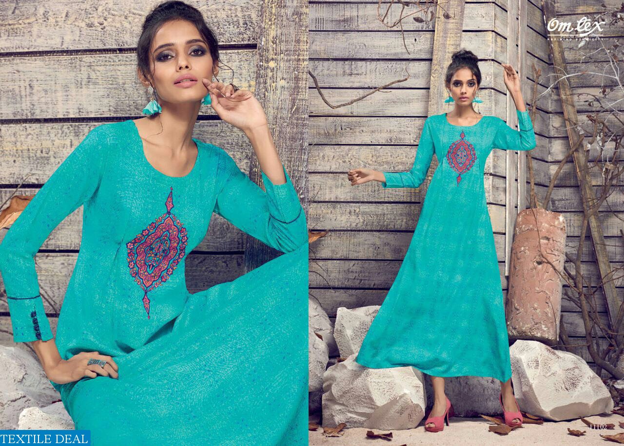 omtex topaz Wholesale long Hand Work Ready made kurtis